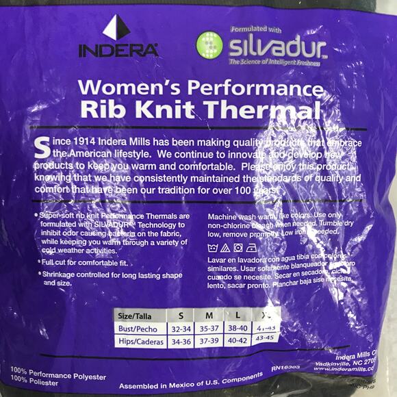 Indera Thermal Top XXL Ribbed Knit Silvadur Base Layers Wicking Soft Ski Snow - Picture 6 of 7